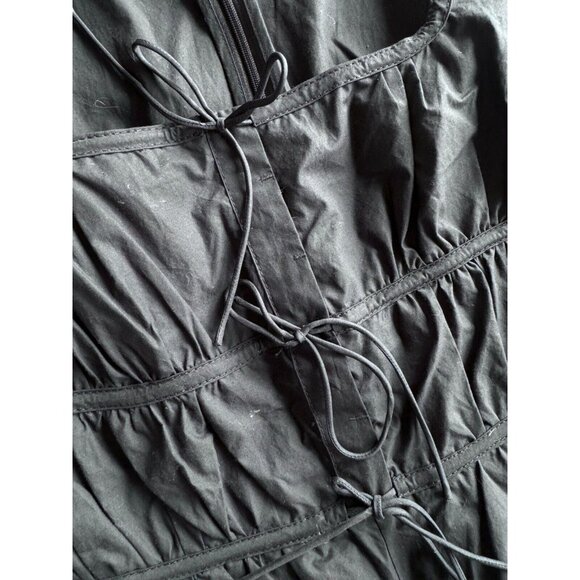 REBECCA TAYLOR Black Cotton Poplin Square Neck Wide Leg Cropped Jumpsuit, Size 2 - Picture 4 of 12